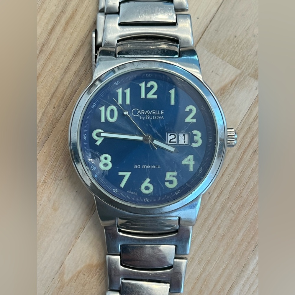 Caravelle by Bulova Men’s Watch Blue Dial Stainless Bracelet Date Window